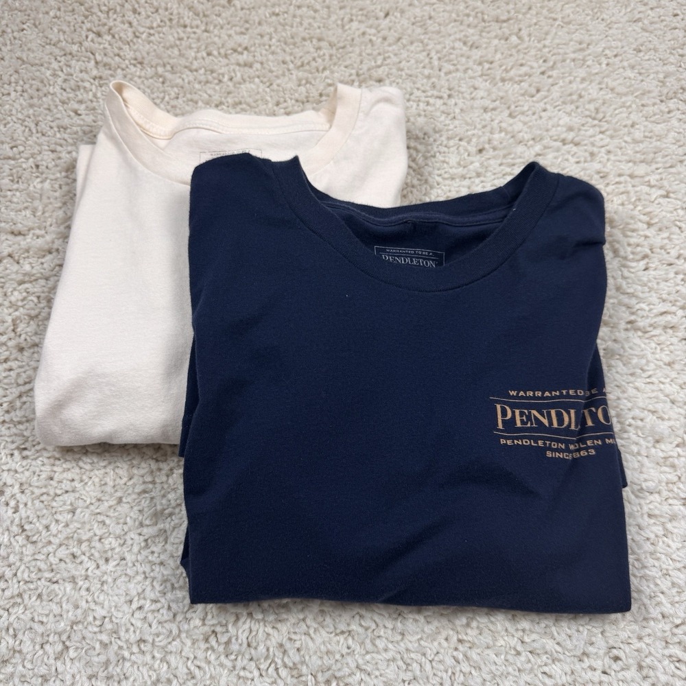 Pendleton Men's T Shirt Lot 2 Large L Navy White Graphic Pocket Tee 100% Cotton